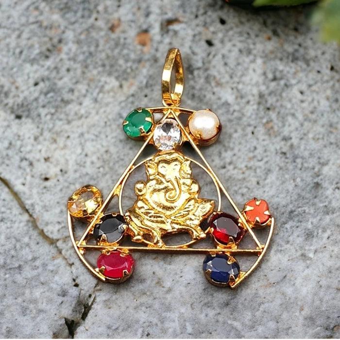 Triangular Navratna Stone Ganesha Locket – Dharmsaar