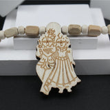 Radha Krishna Locket For Men And Women,Original Big Size White Rectangular Bead Pure Tulsi Mala For Girls And Boys,Vrindavan Couple Radha Krishna Wood Pendant For Neck