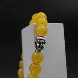 Yellow Buddha Head Bracelet for Men Women Girls Boys, Natural Gemstone Reiki Feng Shui Healing Crystal Beads, Stretchable Lave Stone Charm Pearl Bracelet Valentine Day Gift