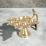 Panch Aarti Diya - Brass Made High Quality | 5 Arti Diya for Puja | 5 Face Brass Diya Pooja Stand for Home & Office
