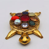 Navratna Kachhua | Gold Plated Nine Stones Turtle | Navratna Engraved Kachua for Grah Dasha Best for Home & Office Use