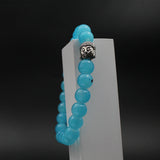 Aqua Blue Buddha Head Bracelet for Men Women Girls Boys, Natural Gemstone Reiki Feng Shui Healing Crystal Beads, Stretchable Lave Stone Charm Pearl Bracelet Valentine Day Gift