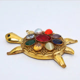 Navratna Kachhua | Gold Plated Nine Stones Turtle | Navratna Engraved Kachua for Grah Dasha Best for Home & Office Use
