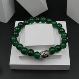 Green Buddha Head Bracelet for Men Women Girls Boys, Natural Gemstone Reiki Feng Shui Healing Crystal Beads, Stretchable Lave Stone Charm Pearl Bracelet Valentine Day Gift