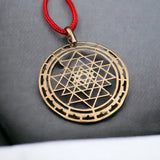 Small Size Shree Yantra Pendant For Men Women,Original Certified Asli Ashtadhatu Golden Shri Yantram Locket For Neck,Designer Spiritual Chakra With Red Necklace