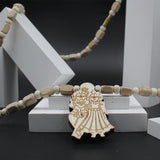 Radha Krishna Locket For Men And Women,Original Big Size White Rectangular Bead Pure Tulsi Mala For Girls And Boys,Vrindavan Couple Radha Krishna Wood Pendant For Neck