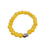 Yellow Buddha Head Bracelet for Men Women Girls Boys, Natural Gemstone Reiki Feng Shui Healing Crystal Beads, Stretchable Lave Stone Charm Pearl Bracelet Valentine Day Gift