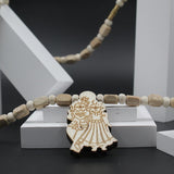 Radha Krishna Locket For Men And Women,Original Big Size White Rectangular Bead Pure Tulsi Mala For Girls And Boys,Vrindavan Couple Radha Krishna Wood Pendant For Neck