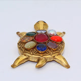 Navratna Kachhua | Gold Plated Nine Stones Turtle | Navratna Engraved Kachua for Grah Dasha Best for Home & Office Use