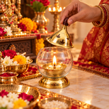 Akhand Diya with Oval Glass Cover