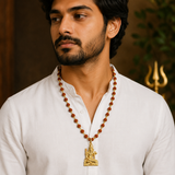 Gold Plated Shiva Shankar Bholenath Pendant Brass with Rudraksha Mala | Brass Shiva Locket for Men & Women