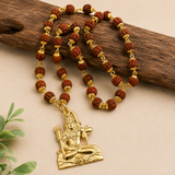 Gold Plated Shiva Shankar Bholenath Pendant Brass with Rudraksha Mala | Brass Shiva Locket for Men & Women