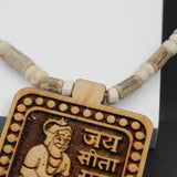 Jai Sita Ram Shri Balaji Dham Hanuman Ji Square Locket With Small Size Tulsi Kanthi Round Beads Mala