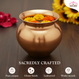 Tambe Ka Lota for Puja Big Size Temple Use, Kumkuma Kalash for Diwali, Pooja, Festival, Home Decoration, Brown Copper, Vessel for Drinking Water Karwachauth Poojan Article (1 Pcs)