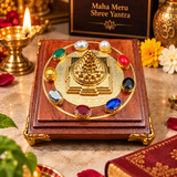 Maha Meru Shree Yantra with Chowki, Meru Yantra for Puja & Spiritual Practice