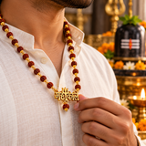 Mahakal Locket With Rudrakhsha Mala | Gold Plated Mahakal Pendant Locket for Men/Women | Lord Shiva Locket with Rudraksha Mala Golden Cap