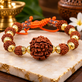 Natural 5 Mukhi Gold Cap Rudraksha Bracelet