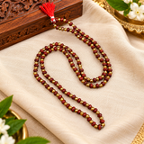 Natural Golden Small Beads Wooden Tulsi Mala with Red Sandal Beads (Small)