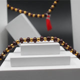 Natural Golden Small Beads Wooden Tulsi Mala with Red Sandal Beads (Small)