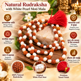 Natural Rudraksha with White Pearl Moti Mala