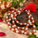 Natural Rudraksha with White Pearl Moti Mala