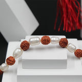 Natural Rudraksha with White Pearl Moti Mala for Men and Women