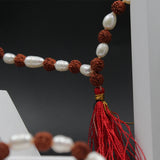 Natural Rudraksha with White Pearl Moti Mala for Men and Women