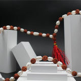 Natural Rudraksha with White Pearl Moti Mala for Men and Women