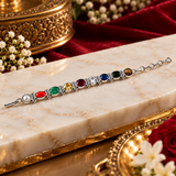 Navratan Natural Stone Pure Silver Chain Bracelet
