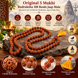 Original 5 Mukhi Rudraksha 108 Beads Jaap Mala – Natural & Lab Certified for Meditation, Japa & Daily Wear