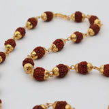 Original Panch Mukhi Rudraksha Mala with Golden Cap Beads