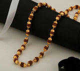 Original Thin Small 108 Beads Rudraksha Long Mala with Gold Cap