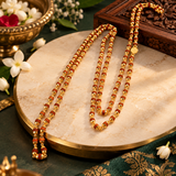 Original Thin Small 108 Beads Rudraksha Long Mala with Gold Cap (2 mm)