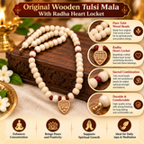 Original Wooden Tulsi Mala With Radha Heart Locket Mala