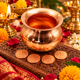 Pack Of 2 Diwali Combo of Tambe ke Sikke without Hole And Tambe Ka Lota for Diwali Pujan