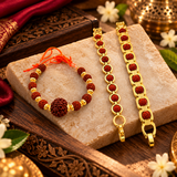 Pack Of 3 Natural 5 Mukhi Rudraksha Bracelet Combo l Stylish Small Size Golden Rudraksha
