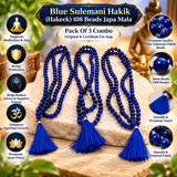 Pack Of 3 Original Blue Sulemani Hakik (Hakeek) Round Stone Japa Mala For Men And Women
