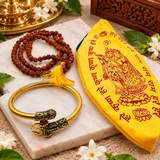 Pack of 3 Natural Gomukhi Mala Jaap Bag Cotton, Om Mahakal Kada & Rudraksha Mala Combo