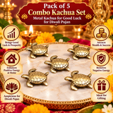 Pack of 5 Combo Kachua Set,Metal Kachua for Good Luck for Diwali Pujan