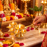 Panch Aarti Diya - Brass Made High Quality | 5 Arti Diya for Puja | 5 Face Brass Diya Pooja Stand for Home & Office