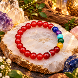 Red Natural Stones 7 Chakra Yoga Stretchable Bracelet