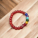 Red Natural Stones 7 Chakra Yoga Stretchable Bracelet
