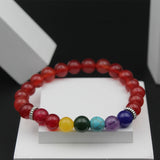 Red Natural Stones 7 Chakra Yoga Stretchable Bracelet