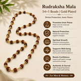 Rudraksha Mala with gold plated 54 beads | Original Natural Rudraksha Necklace for Men & Women
