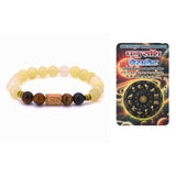 Beaded bracelet with a colorful packaging card featuring an astrological design on a white background