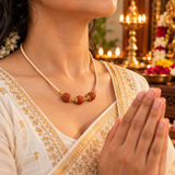 Tulsi Mala with Natural Three Beads (Panchmukhi) Mukhi Rudraksha Chain