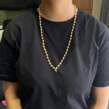 Natural Beads Tulsi Mala With Golden Cap White Bead (Small)