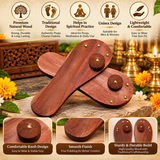 Wooden khadau for Men and Women, Best Wood Design Khadau Chappal to Wear, Unisex Premium Pooja Wooden Charan Paduka Slippers Free Size, Puja Mandir Item