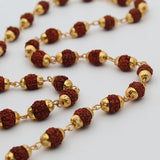 Original PanchMukhi Rudraksha Neck Length Mala with Golden Cap Beads for Men and Women