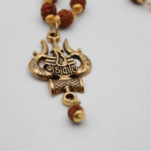 Mahakal Locket with Rudraksha Mala, Golden Shiny Shiv Trishul Damru Pendant, Original Spiritual Shiva Bholenath Religious chain Locket for men and women